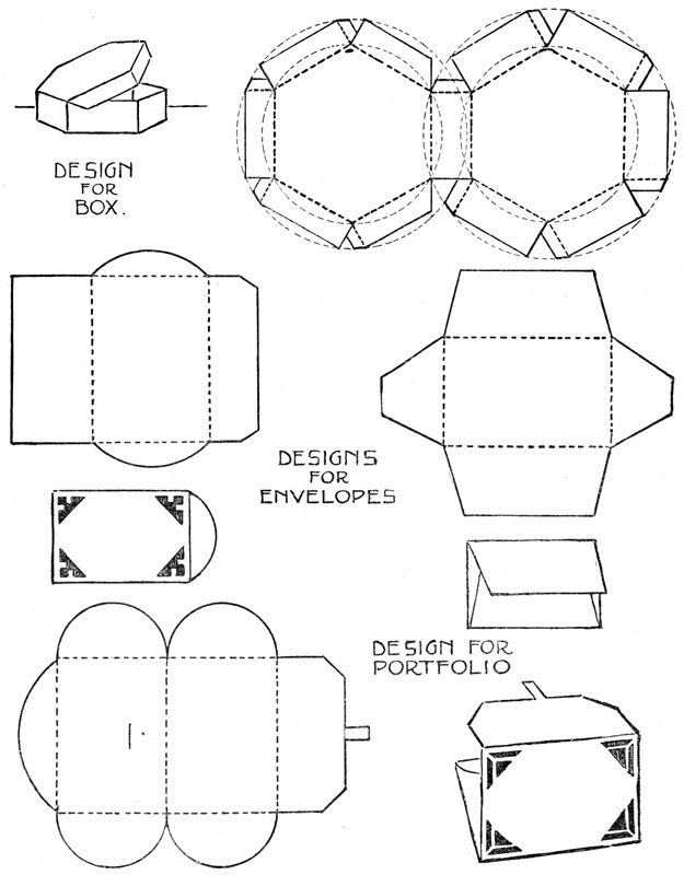 DESIGN FOR BOX. DESIGNS FOR ENVELOPES. DESIGN FOR PORTFOLIO