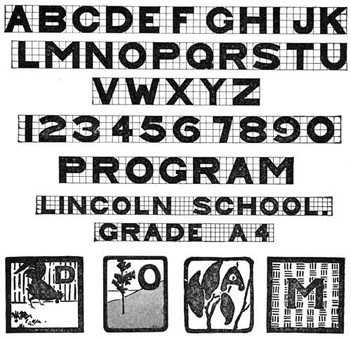 Letters of Alphabet and Numbers. Lincoln School. Grade A4.